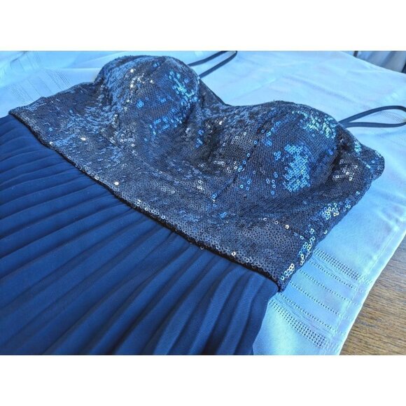 Vintage Y2K CACHE Midnight Blue Lean Column Sequined Mini Maxi Dress Size 8 - Picture 6 of 6